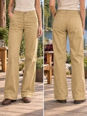 Roots Bootcut High-Rise Trousers in Khaki